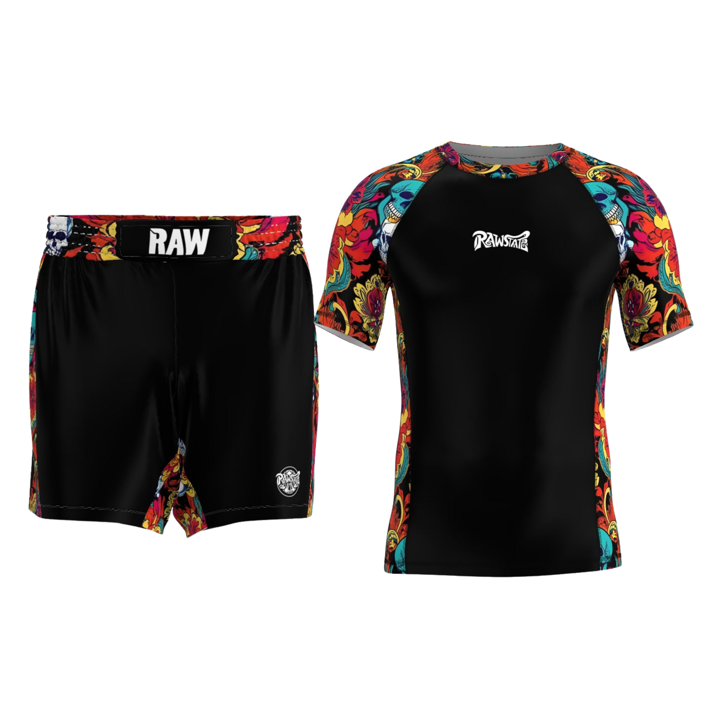SKULLTRIP BLACK Premium Matching Set - RASH GUARD + GRAPPLING SHORTS